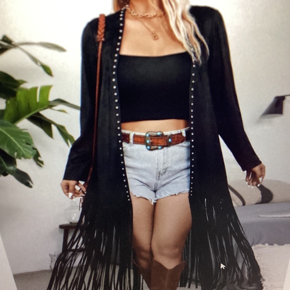 Embellishment Fringe Thin Coat (Plus Size) - Picture 1 of 3